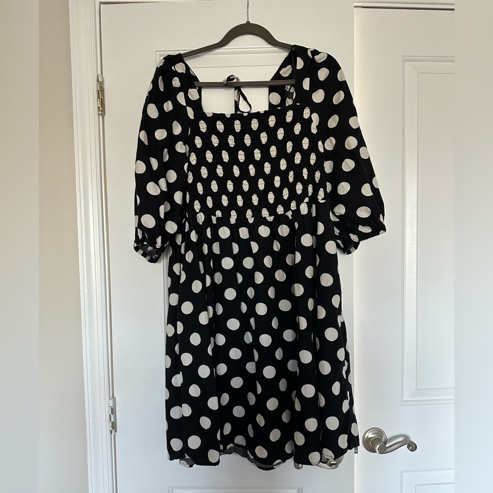 Black and White Polka Dot Babydoll Long Sleeve Dress
